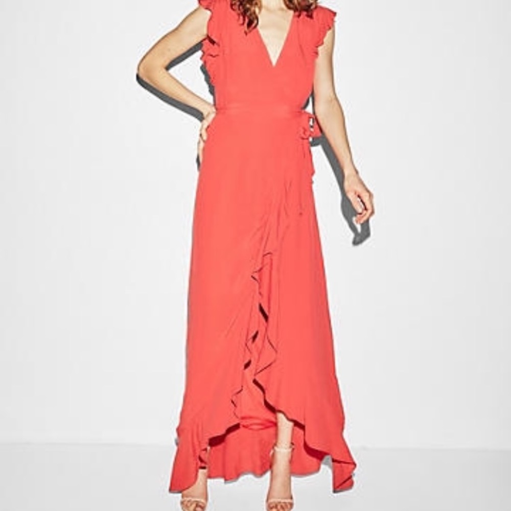 Express Wrap Ruffle Maxi Dress